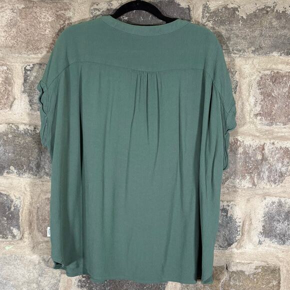 Orvis Short‎ Sleeveless Blouse Women's XL Rayon Crepe V-Neck Button Front Green - Picture 6 of 12